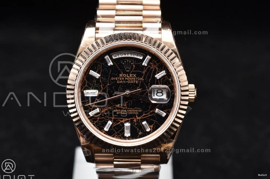 RG DayDate Crystal Bracelet 904L 40 706 Practical Steel President GMF A Meteorite On Markers Dial 0705